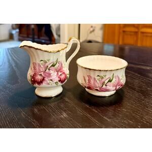 Vintage Paragon England Bone China | Pink Iris Cream & Sugar Set